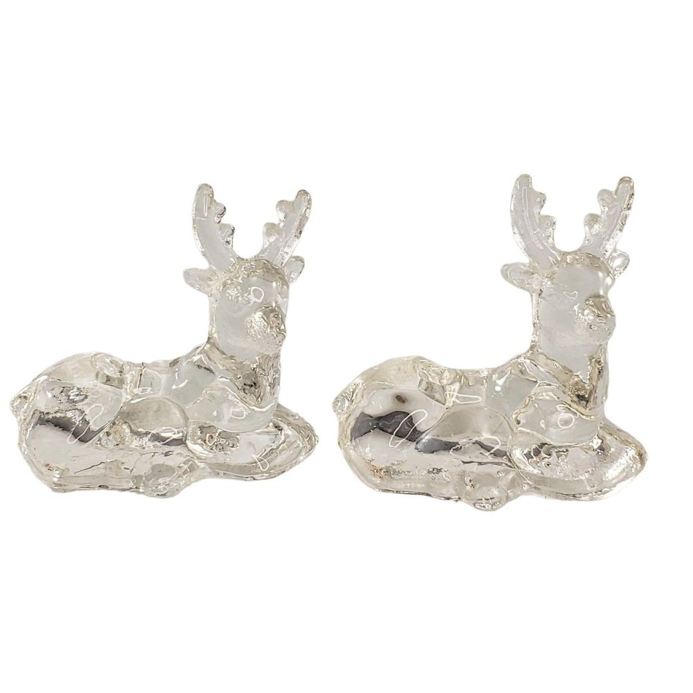 Bidermann Deer Buck Stag Candle Holder Small Taper Miniature Glass Pair 2.5"